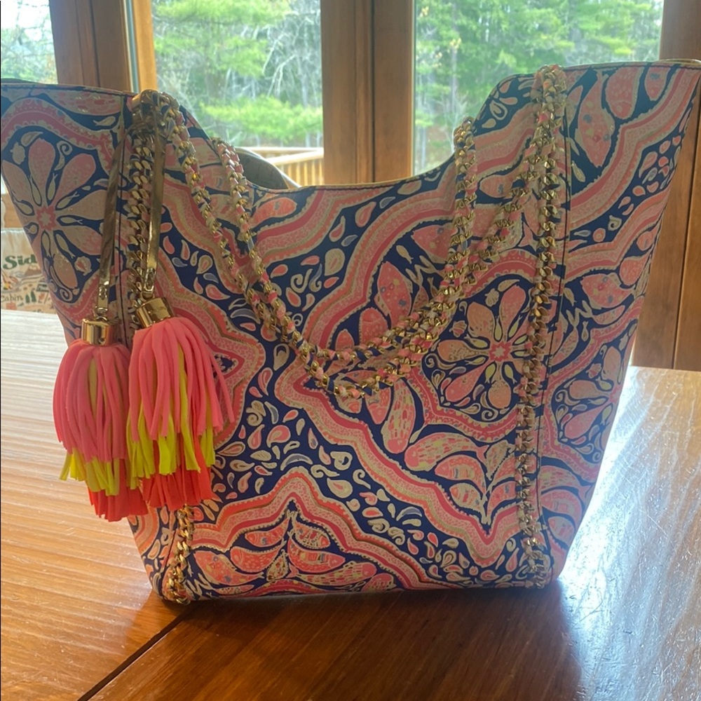 Lilly Pulitzer Pink and Blue Tote with Tassel